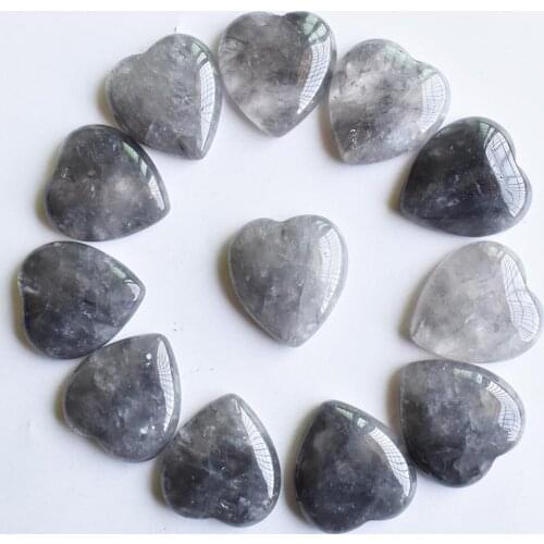Wholesale 12pcs/lot fashion good quality natural Devil crystal quartz heart shape cab cabochons beads 25mm for jewelry making