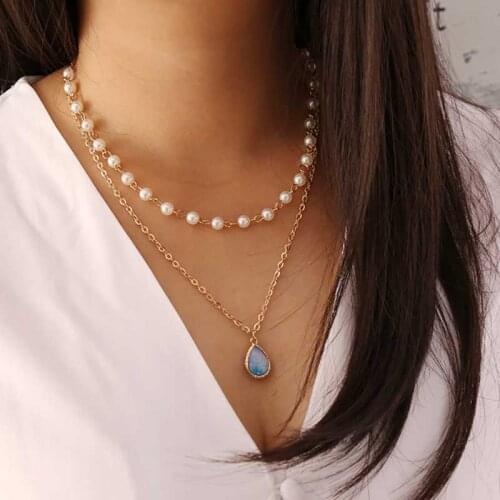 Vienkim Boho Fashion Classic Women Necklaces Water Drop Pearl Pendant Clavicle Chain Necklace Set Engagement Party Jewelry Gift