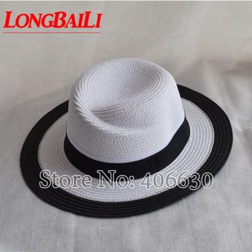 Summer Fashion Straw Bucket Hats For Women Black White Wide Brim Paper Braid Sun Beach Hats Free Shipping WHDS003