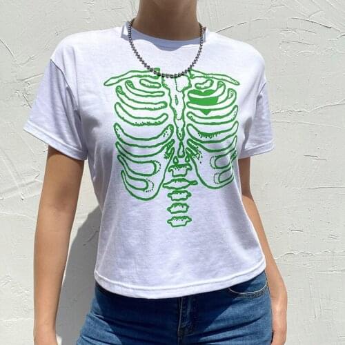 Punk streetwear 90s vintage short-sleeved T-shirt female gothic Harajuku sternum graphic print aesthetic crop top summer slim