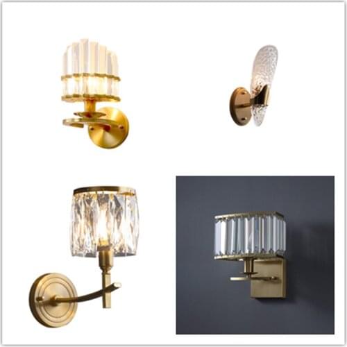 Postmodern Copper Crystal Living Room Bedroom Bedside Lamp TV Background Wall European Aisle Corridor Staircase Wall Lamp E14