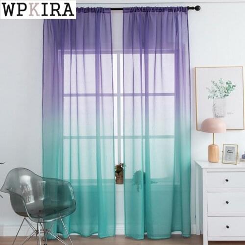 Gradient Purple Blue Up and Down Sheer Curtain for Living Room Sheer Voile Drape Partition Wedding Party Home Decoration 041#E