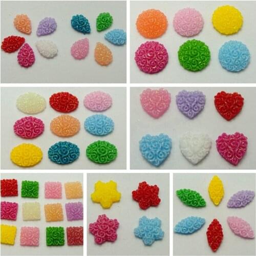 Craft DIY Mixed Color Flatback Resin Floral Cabochons NO Hole Various Shape