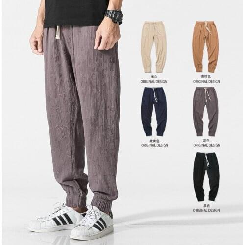 Large Size 5XL Pants 2020 Harem Pants Male Cotton linen Tie feet Loose Mens Joggers Pants Casual Trousers tang suit штаны new