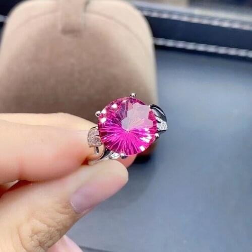 Heart style big pink topaz ring for women jewelry certified natural gem real 925 silver engagement ring birthstone party gift