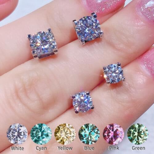 Real Moissanite Earring simple Bull head Studs Earrings 0.5ct 1.0ct Diamond Test Passed 925 Silver