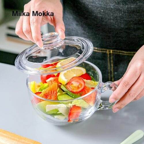 Oatmeal Breakfast Large Capacity Glass Bowl with Lid Water Cup Clear Fruit Salad Milk Household Kitchen Food Storage Container