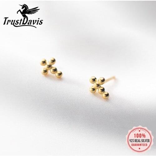 TrustDavis Real 925 Sterling Silver Fashion Sweet Charm Cross Stud Earrings For Women Wedding Mothers Day Fine Jewelry DB537