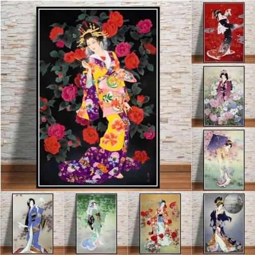 Japanese Geisha Woman Japan Painting Hot Art Posters and Prints Art Canvas Painting Mural Wall Art Pictures for Living Room