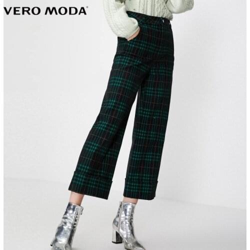Vero Moda Autumn Winter Retro Plaid High Waist Curl Wide-Leg Casual Pants Women | 319432517