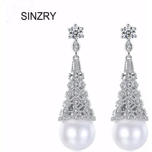 SINZRY Sliver Color Luxury Bridal CZ Imitation Pearl waterdrop drop Earrings For Women zircon vintage Jewelry Brincos Wedding