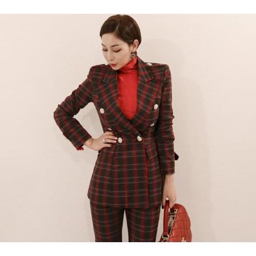 Set female plaid suit jacket trousers two sets 2019spring and autumn new professional casual temperament elegant womens clothes