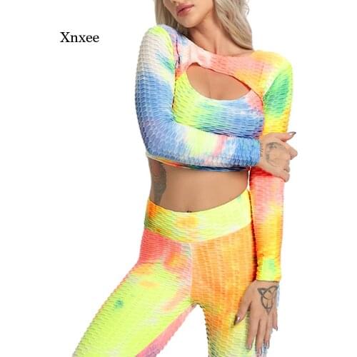 2021 Tie Dye Print Yoga Sets Women Fitness Sportswear Track Suit High Waist Leggings Suits Sexy Sports Gym Outfits Clothing