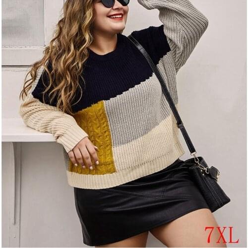 Fall 2020 plus size womens sweater 4XL-7XL bust 132CM fashion womens round neck long sleeve splicing casual sweater