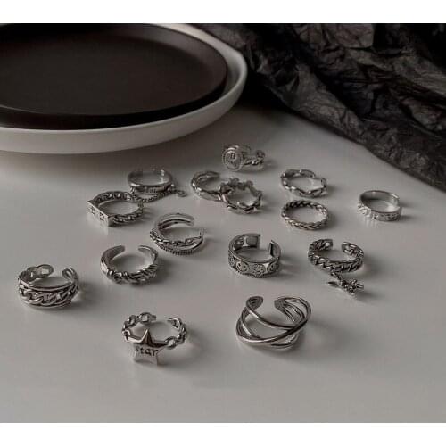 High Street Double Layer Smiley Face with Stars Ring for Women Exquisite Hollow Letter Irregular Index Finger Ring Jewellery