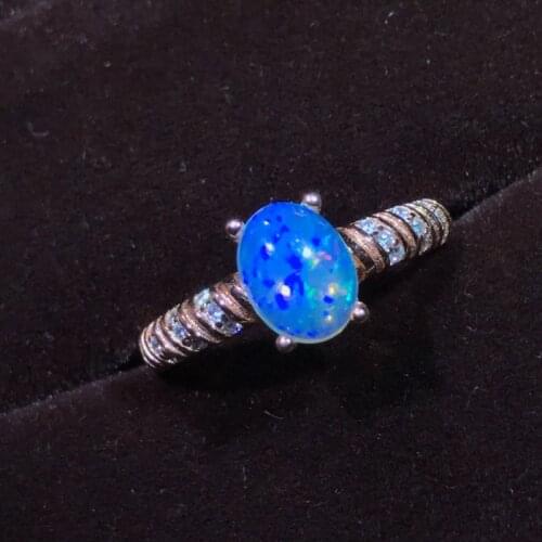 Uloveido Natural Opal 6*8mm Ring for Women, 925 Sterling Silver Fine Jewelry, Gemstone Birthday Gift FM2616