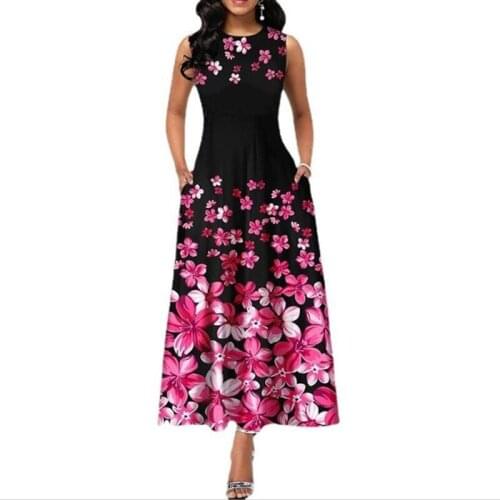 Women Dress 2021 Summer Vintage Sexy Sleeveless Long Party vestidos de mujer Slim Floral Print Office Ball Gown Maxi Dresses