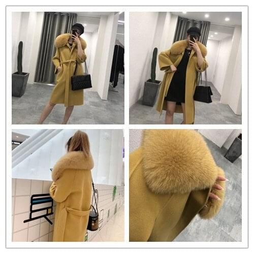Women Coat Winter Real Fox Fur Collar 100% Wool Coat Female Jacket Double Side Woolen Coats Korean Windbreaker MY4588 en s