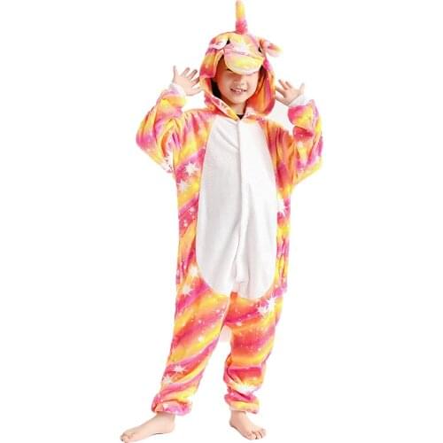 Girls Boys Winter Stitch Unicorn Cartoon Anime Animal Onesies Kids Hooded Pajamas Sleepwear Flannel Children Pajamas