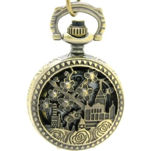 10pcs/lot Wholesale Steampunk flower castleQuartz Pocket Watch Necklace Christmas cosplay birthday promotion student gift