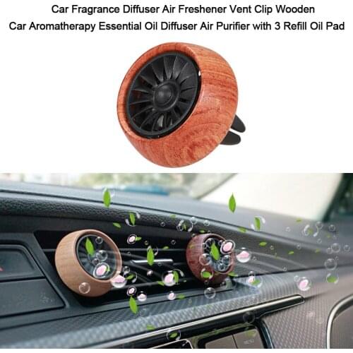 Car Fragrance Diffuser Air Freshener Vent Clip Wooden Car Aromatherapy Essential Oil Diffuser Purifier with 3 Refill Oil Pad3