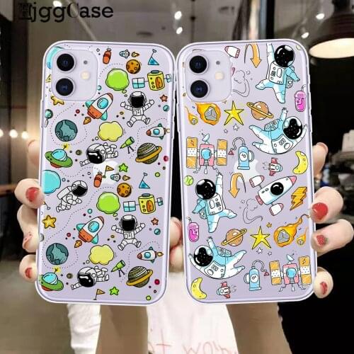 Astronauts Space Planet Phone Case For iPhone 11 12 Mini Pro X XR XS Max 8 7 Plus Transparent Shockproof Soft TPU back Cover