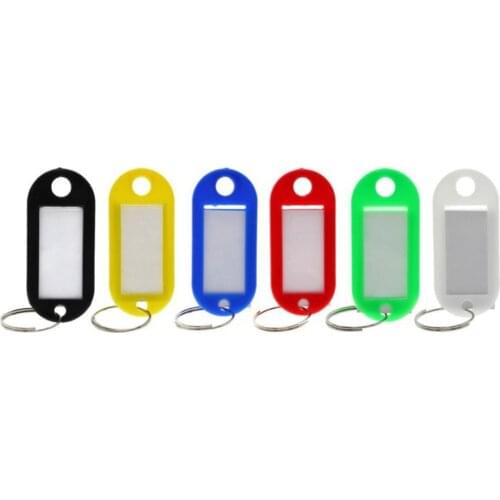 100pcs Metal Ring Colorful Plastic Key Fobs Luggage ID Card Name Label Tag Keyring Keychain Classification Card