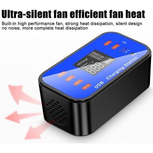 Vogek Multifunctional 8 Port Usb Charging Station QC3.0 Quick Charger Type-c Power Adapter With LED Display For Iphone Samsung
