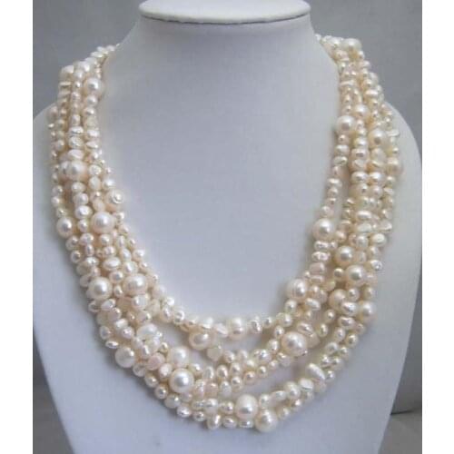 White Genuine Freshwater Pearl Necklace Shell Flowe Clasp Holiday Party Jewelry Bridesmaid Gift Multi-Strand Necklace
