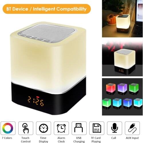 Led Bluetooth Speaker 4 in 1 Multifunctional Touching Night Light Intelligent Desk Lamp Alarm Clock Music Player Support AUX USB