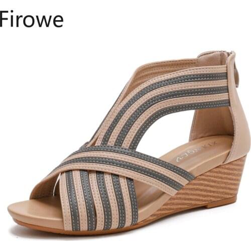Firowe Women Wedge Sandals Peep Toe Sandals Gladiator Casual Zip on Sandles Women Sandalias De Verano Para Mujer 5CM height