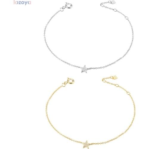 LOZOYA 2021 New 925 Sterling Silver Gold Starry Sky Spakle Star Linked CZ Zircon Chain Bracelet Women Fine Jewelry Luxury