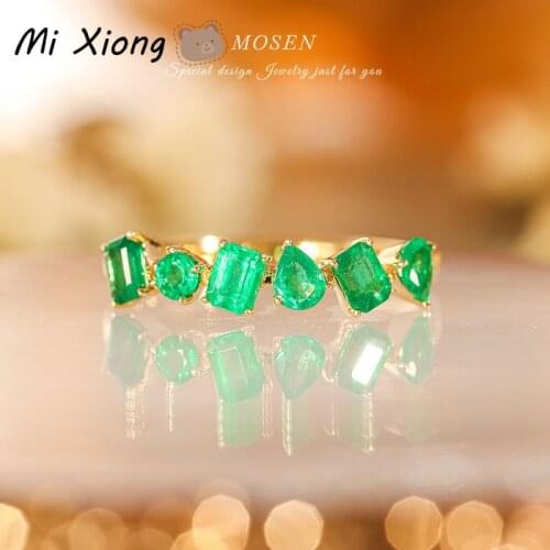Mi Xiong s925 sterling silver gold-plated geometric irregular emerald ring light luxury exquisite charm ladies brand jewelry
