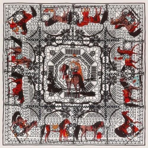 Winter Square Scarf Luxury Brand Horse 130cm Big Twill Silk Scarf Women Kerchief Fashion Scarves For Ladies Shawl Echarpe