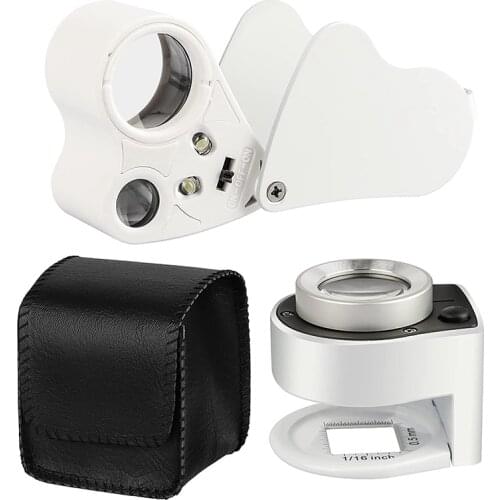 2PCS Illuminated Jewelers Loupe, 30X 60X Portable Eye Loupe Magnifier Lighted Magnifying Glass with Bright LED Light