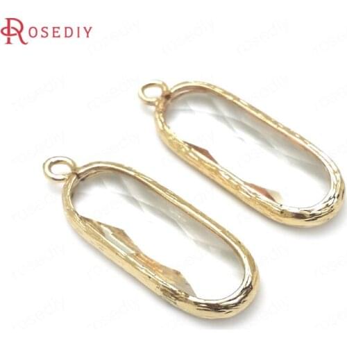 36412)10PCS 30x10MM 24K Champagne Gold Color Brass with White Glass Rounded Rectangle Charms Pendants Diy Jewelry Accessories
