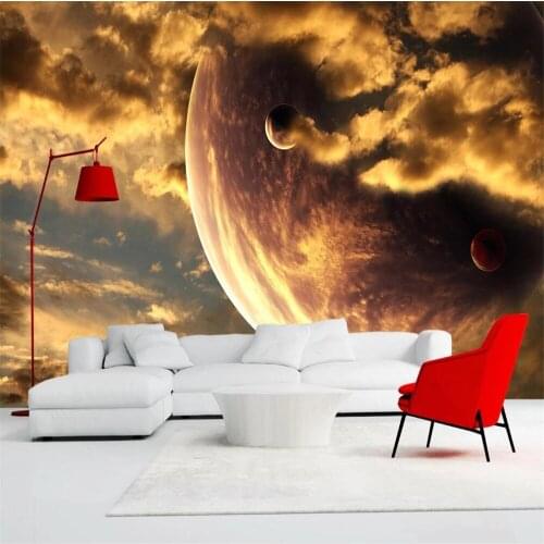Milofi Custom 3D Wallpaper Mural Gold Yellow Atmospheric Starry Cloud Universe Galaxy Background Wall Decorative Painting