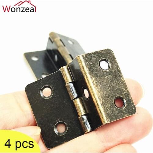 4Pcs Cabinet Three-Folding Hinge Door Luggage Furniture Jewelry Wood Boxes Vintage Chinese Old Hinge Decoration With Screws