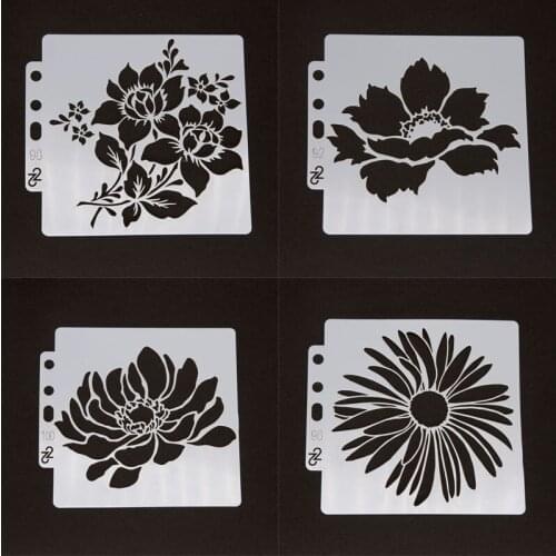 4pc Sunflower Flower Stencil DIY Scrapbooking Diary Stamping Coloring Embossing Drawing Painting Template Decor Crafts Reusable