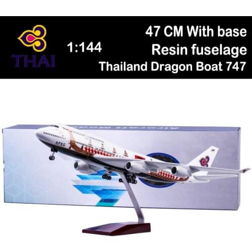 47CM Thailand Dragon Boat 747 THAI Airplane Model Airways Airliner Aviation Toys Plane Gift Collection Undercarriage Base Wheel