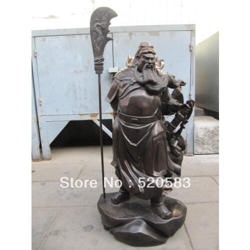 Free Shipping 31 inch heavy bronze carvings dragon weapons general Guan Gong statue