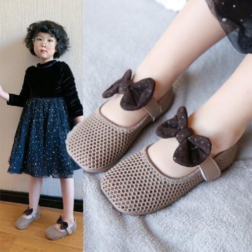 Bow Kids Girl Shoes Net Mesh Childrens Flats Breathable Birthday Party Baby Shoes Summer Dot Shoes Gift for Lovely Girl