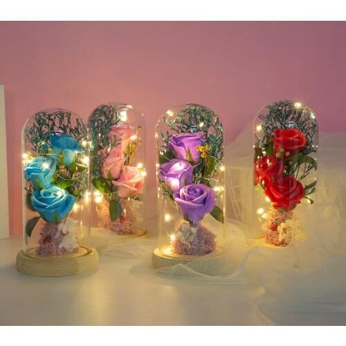 Dropshipping 2021 Galaxy Rose Flashing Flowers In Flask Glass Dome For Valentines Mothers Day Birthday Gift Wedding Decoration