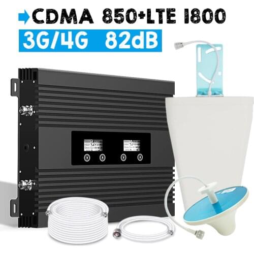 2018 Walokcon 3G CDMA 850 4G LTE DCS 1800 Dual Band Signal Repeater B3 4G LTE Amplifier 82dB Power Gain LCD Display Booster Set