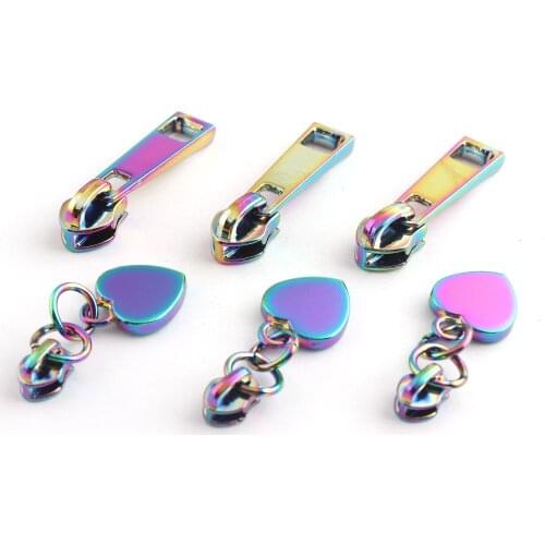 6mm/4mm Inner Size Zipper Heads Heart-Shaped Rainbow Zinc Alloy Zipper Heads Accessories for Bags Clothes Shoes Handbags Purse