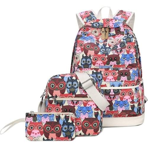Canvas Backpack 3 Pcs/set Women School Backpacks Schoolbag For Teenagers Girls Student Book Bag Satchel