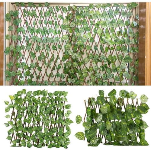 Retractable Artificial Garden Fence Wood Vines Privacy Fence Expandable Faux Ivy Climbing Frame Garden Home Decorations