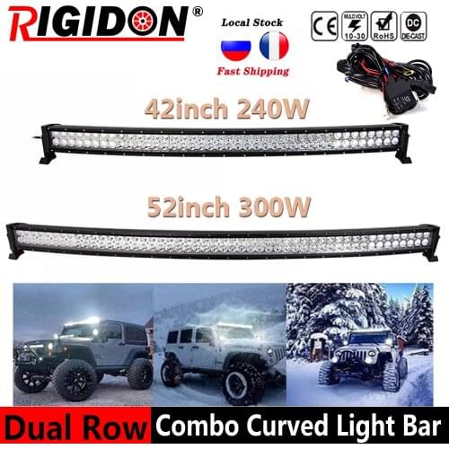 RIGIDON 42 52 Inch Curved Led Light Bar COMBO 240W 300W Dual Row Driving Offroad Car Truck 4x4 SUV ATV 12V 24V With Wiring