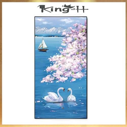 Oil Painting By 100% Handpainted Swan Cherry Blossom Canvas Painting Wall Art Pictures For Living Room Home Decor Gift Fr