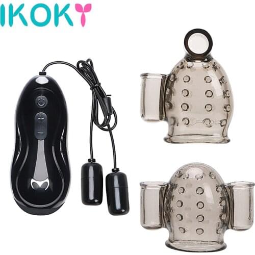 IKOKY Penis Vibrators Glans Trainer Delay Ejaculation Massager Sex Toy For Men Male Masturbator Penis Massager With 2 Caps
